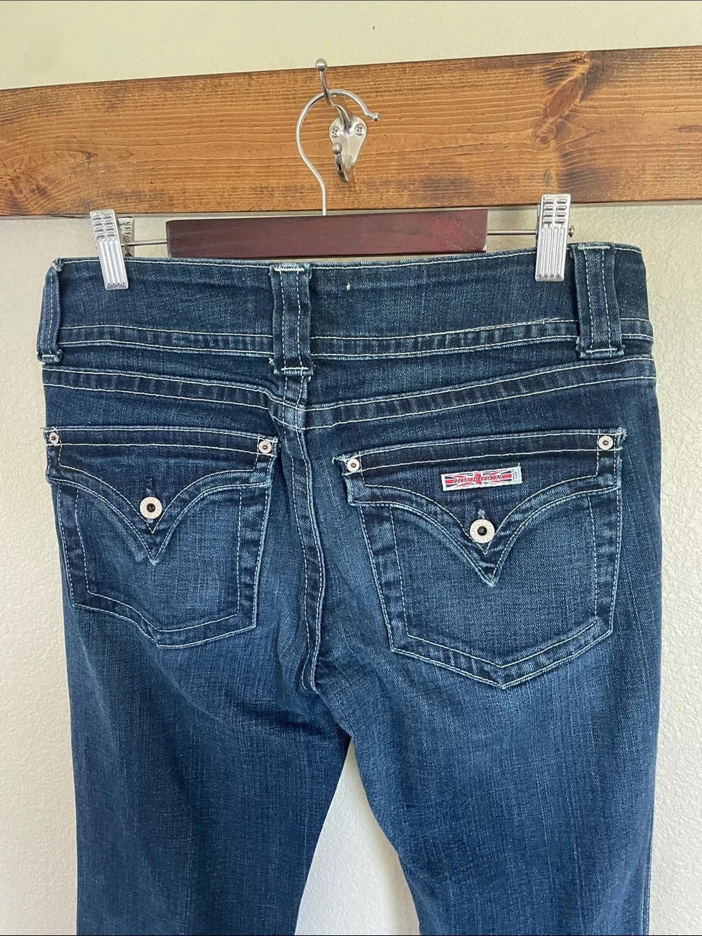 Hudson Flap Pocket Bootcut Low Rise Jeans Women's 29 Dark Indigo Flare Denim - Picture 7 of 12